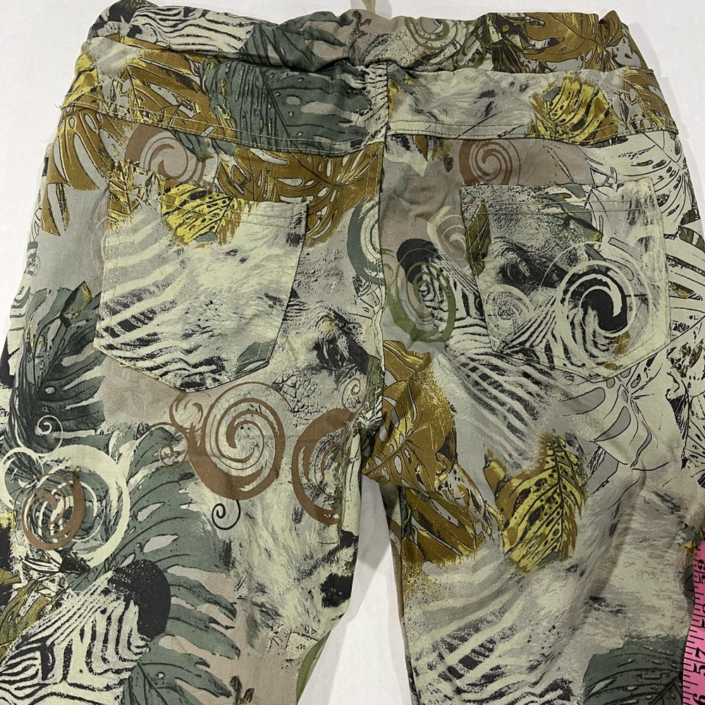 TROPICAL PRINT STRETCH PANTS WITH WAIST TIE - Picture 9 of 15
